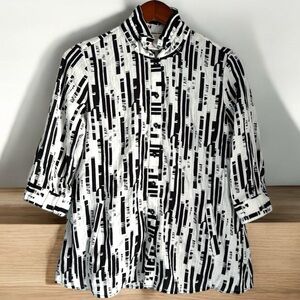 Beau Chemise Blouse Women’s XS Artsy Geometric Lagenlook Short Sleeve Shirt